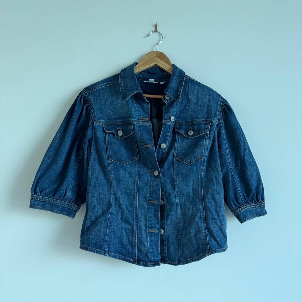 Chicos‎ Structured Puff Sleeve Denim Shirt Size 1 - Picture 2 of 10